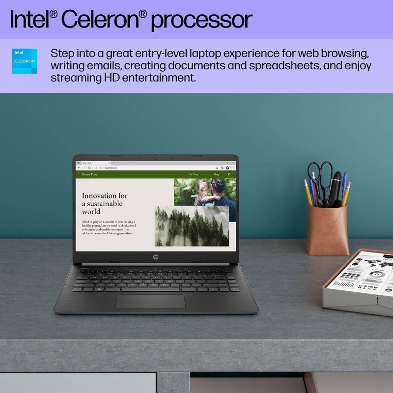 slide 9 of 14, HP Inc. HP 14" Touchscreen Laptop - Intel Celeron - 4GB RAM - 64GB eMMC Storage - Windows 11 - Black (14-dq0706tg), 1 ct