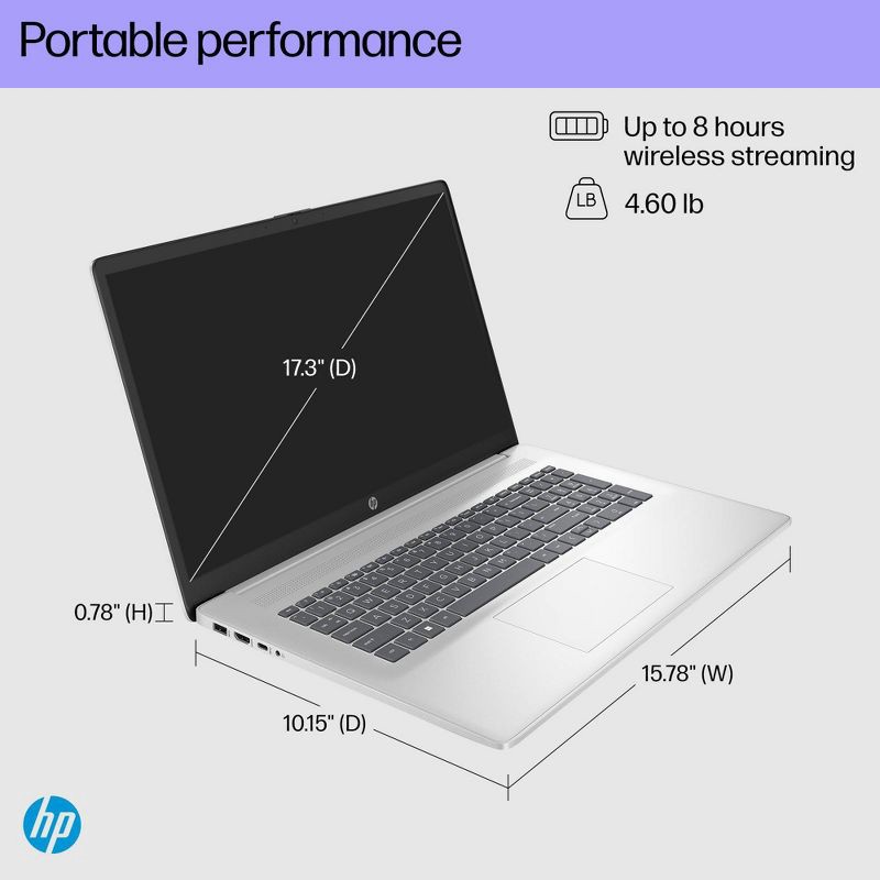 slide 15 of 15, HP Inc. HP 17.3" HD+ Touchscreen Laptop - Intel Pentium - 4GB RAM - 128GB SSD Storage - Silver (17-cn0001tg), 1 ct
