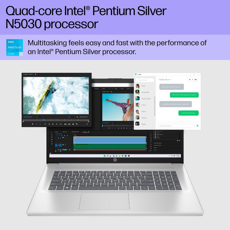 slide 8 of 15, HP Inc. HP 17.3" HD+ Touchscreen Laptop - Intel Pentium - 4GB RAM - 128GB SSD Storage - Silver (17-cn0001tg), 1 ct