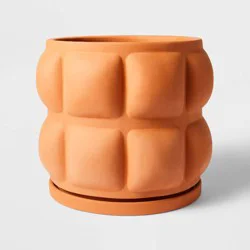 Hilton Carter for Target 12.13" Wide Terracotta Embossed Ceramic Indoor Outdoor Planter Pot Orange