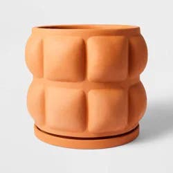 Hilton Carter for Target 12.13" Wide Terracotta Embossed Ceramic Indoor Outdoor Planter Pot Orange