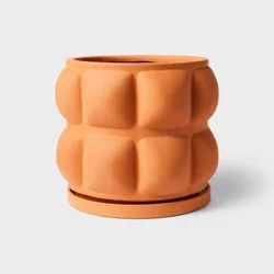 Hilton Carter for Target 5.17" Wide Terracotta Embossed Ceramic Indoor Outdoor Planter Pot Orange