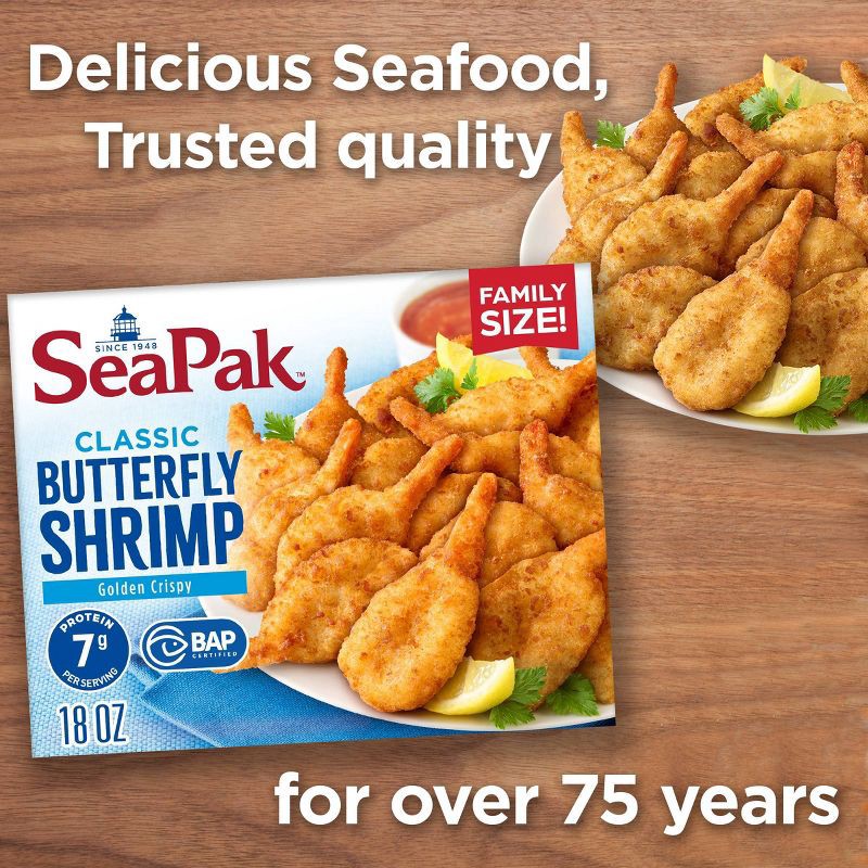 slide 4 of 7, Sea Pak Butterfly Shrimp with Crispy Breading - Frozen - 18oz, 18 oz