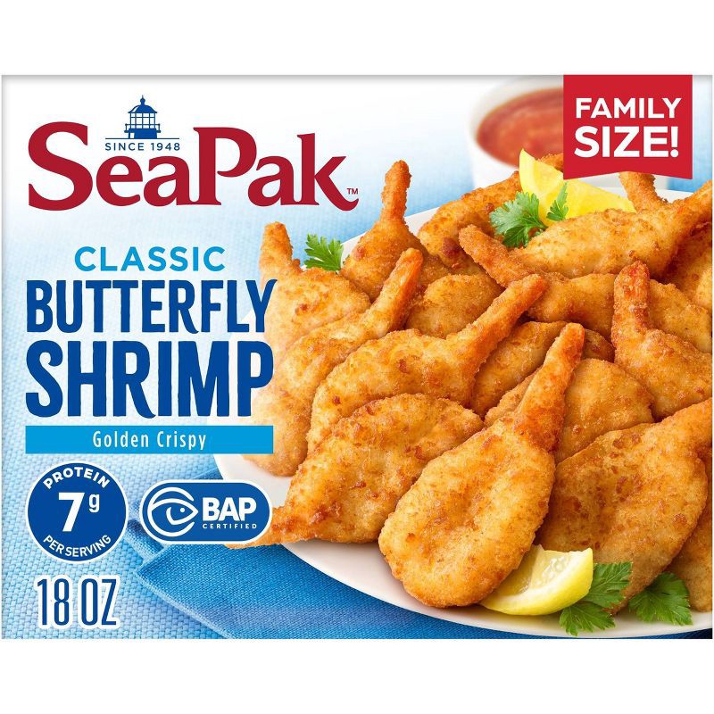 slide 1 of 7, Sea Pak Butterfly Shrimp with Crispy Breading - Frozen - 18oz, 18 oz
