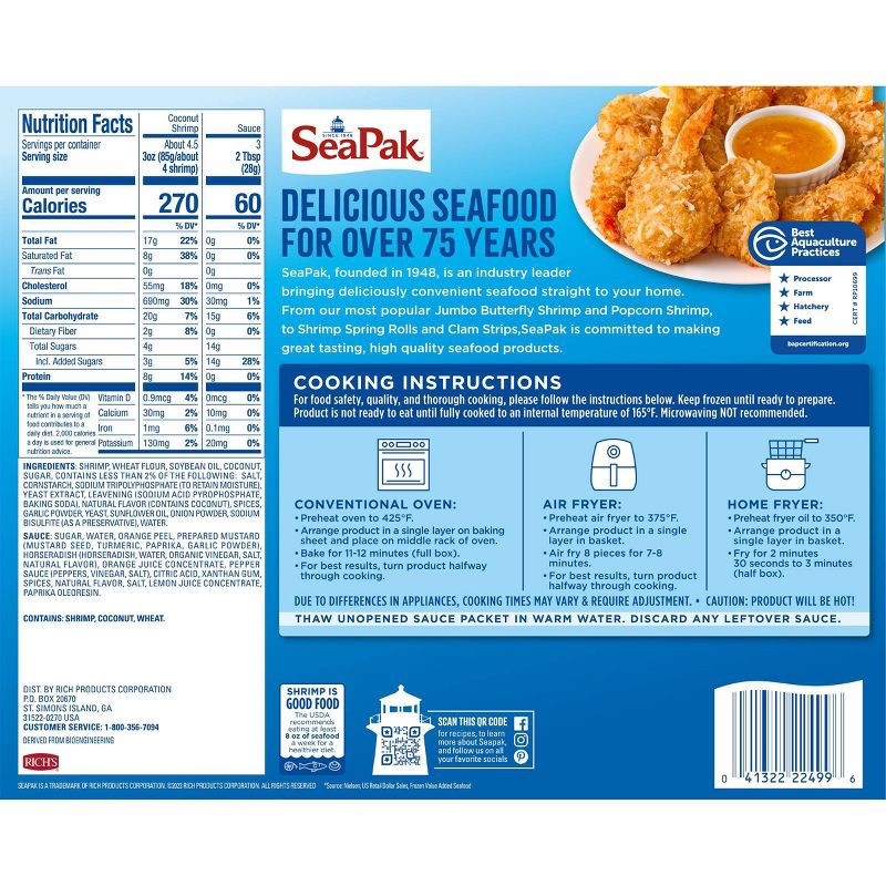 slide 3 of 7, Sea Pak Jumbo Coconut Shrimp - Frozen - 16oz, 16 oz
