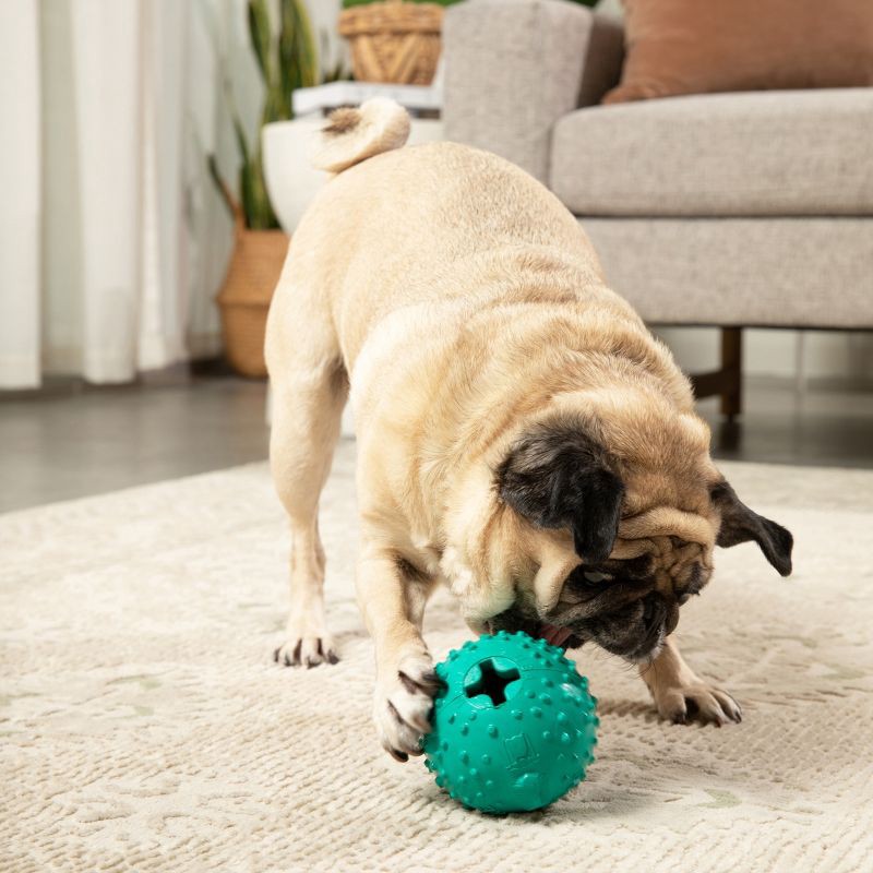 slide 5 of 6, Bullymake Blue Puffer Fish with Tropical Fruit Scent Toss N Treat Dog Toy, 1 ct