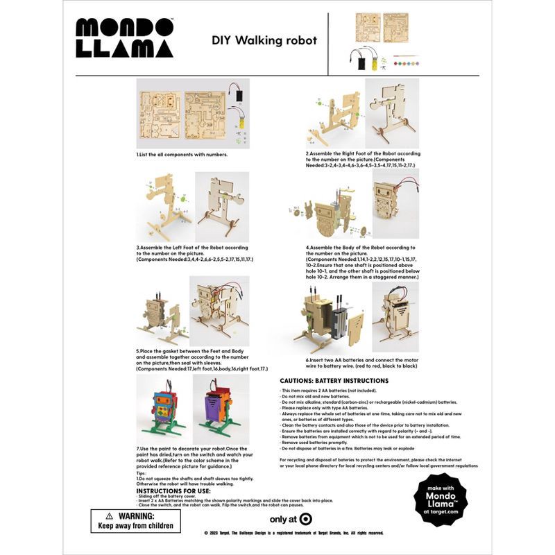 slide 5 of 5, Create-Your-Own Wood Walking Robot Kit - Mondo Llama™, 1 ct
