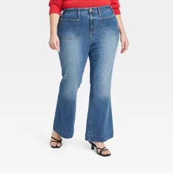 Women's High-Rise Relaxed Flare Jeans - Ava & Viv™ Blue Denim 22: Cotton Spandex Blend, Midweight Fabric