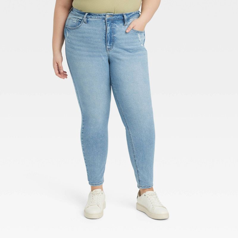 slide 1 of 3, Women's High-Rise Skinny Jeans - Ava & Viv™ Light Wash 16: Plus Size Denim, Stretch Fabric, 30" Inseam, Belt Loops, 1 ct