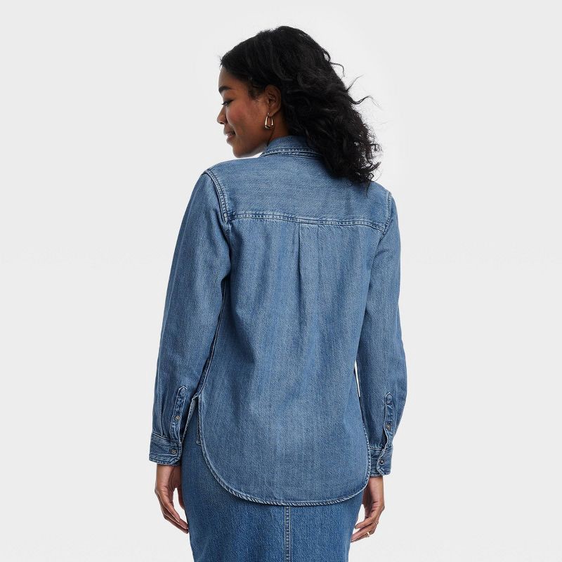 slide 2 of 4, Women's Long Sleeve Relaxed Denim Button-Down Shirt - Universal Thread™ Medium Wash L, 1 ct
