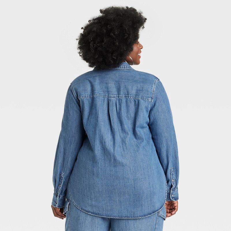 slide 2 of 4, Women's Long Sleeve Relaxed Denim Button-Down Shirt - Universal Thread™ Medium Wash XXL, 1 ct