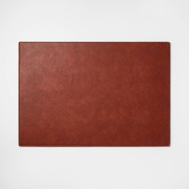slide 1 of 3, Faux Leather Desk Mat Brown - Threshold™: Desk Pad Protector, Polyurethane, 18"x26", 1 ct