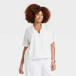 Women's Linen Short Sleeve Button-Down Camp Shirt - A New Day™ White XXL