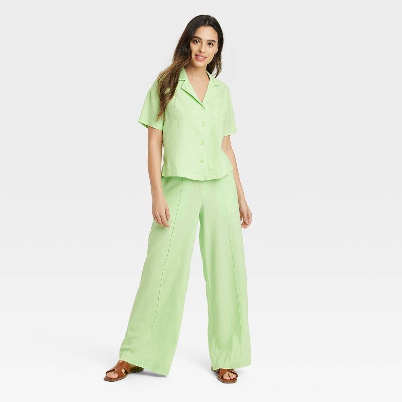 Women's Short Sleeve Button-Down Camp Shirt - A New Day Green XL 1 ct