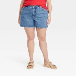 Women's High-Rise Midi Jean Shorts - Ava & Viv™ Medium Wash 18