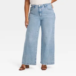 Women's High-Rise Wide Leg Jeans - Ava & Viv™ Light Wash 18: Cotton Spandex Blend, Midweight Denim