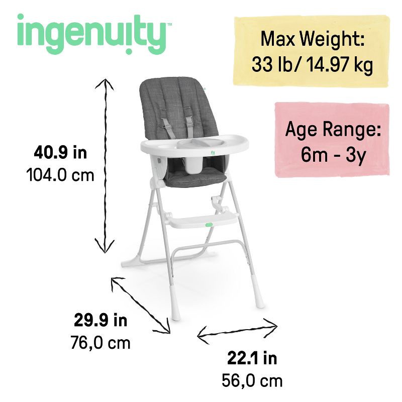 slide 3 of 14, Ingenuity Sun Valley Compact High Chair – Gray, 1 ct
