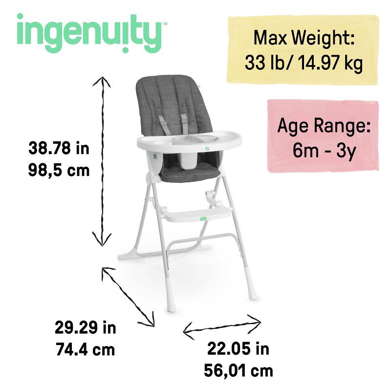 slide 7 of 15, Ingenuity Sun Valley Compact High Chair – Gray, 1 ct