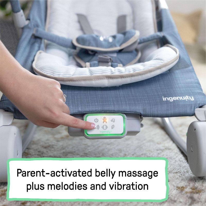 slide 3 of 14, Ingenuity 2-in-1 Happy Belly Rock To Bounce Massage Baby Seat - Chambray, 1 ct
