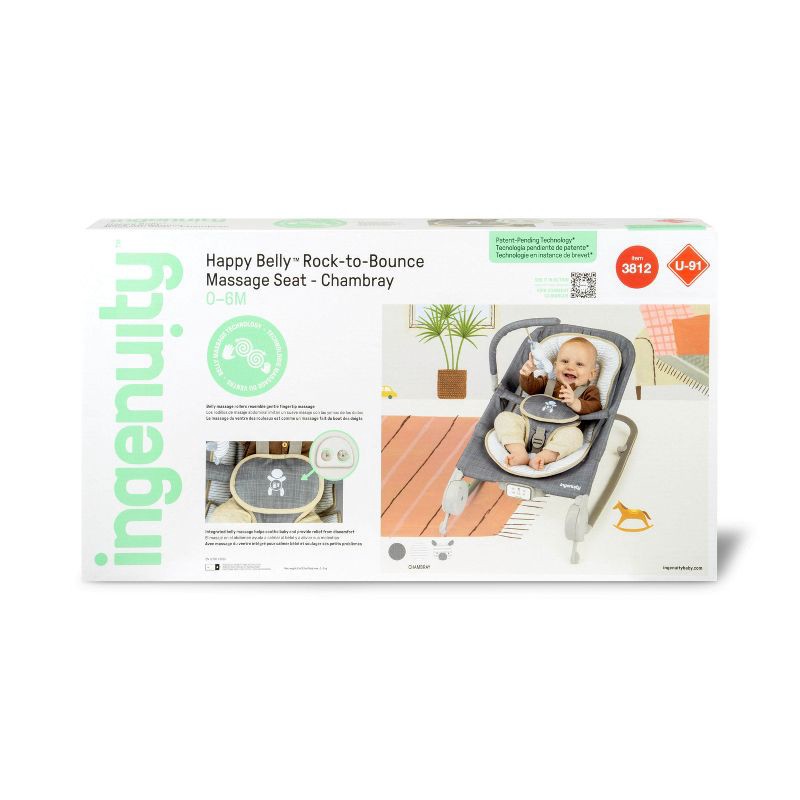 slide 14 of 14, Ingenuity 2-in-1 Happy Belly Rock To Bounce Massage Baby Seat - Chambray, 1 ct