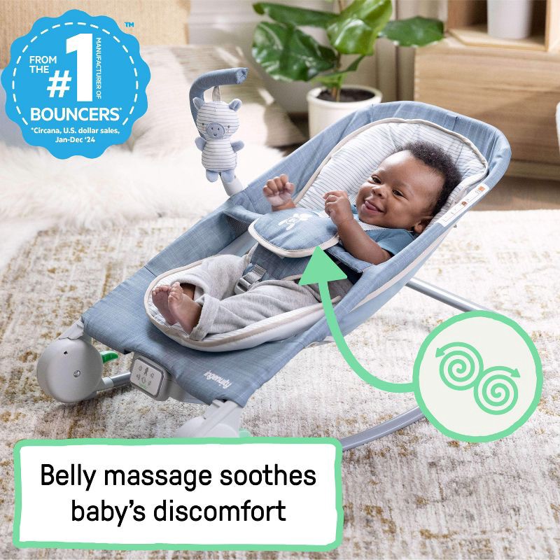 slide 4 of 14, Ingenuity 2-in-1 Happy Belly Rock To Bounce Massage Baby Seat - Chambray, 1 ct