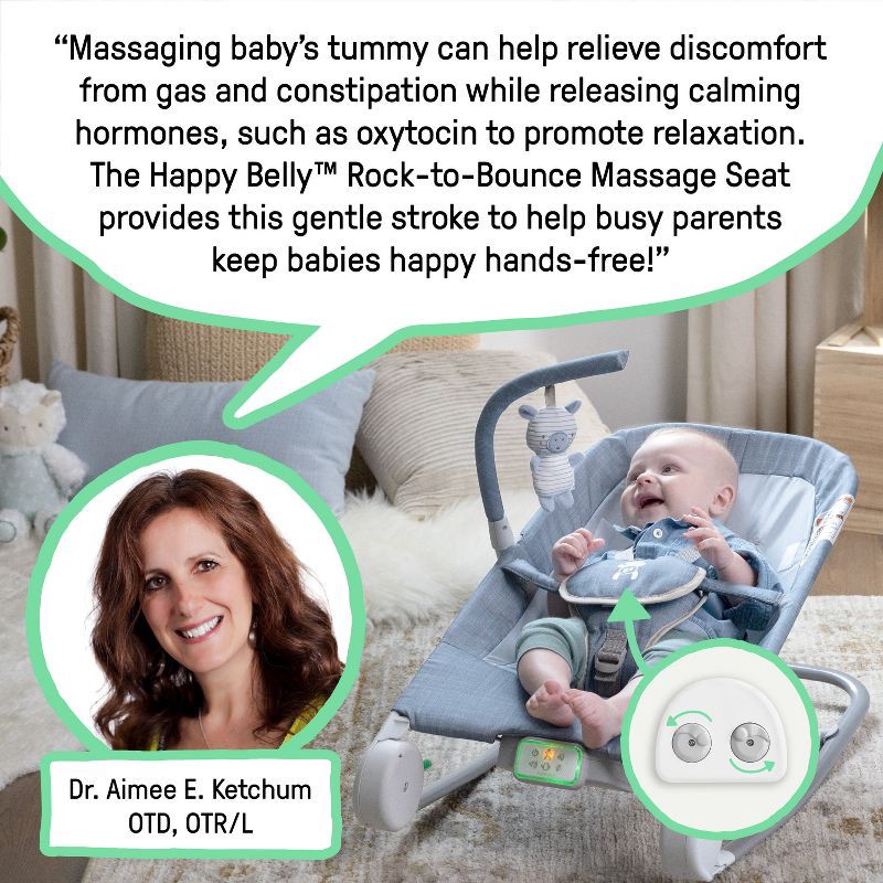 slide 5 of 14, Ingenuity 2-in-1 Happy Belly Rock To Bounce Massage Baby Seat - Chambray, 1 ct