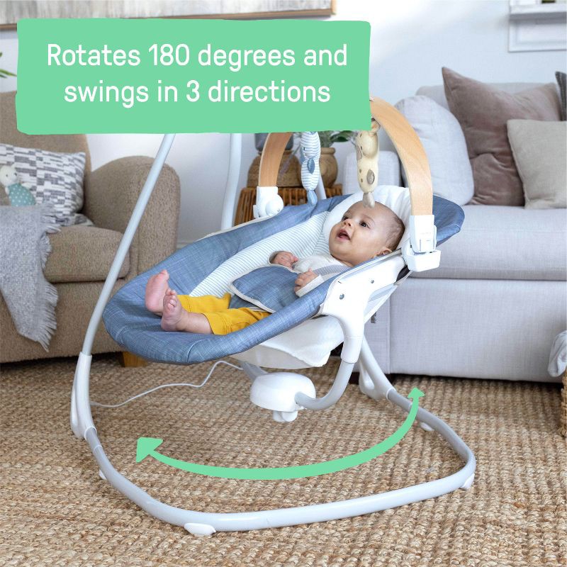 slide 3 of 12, Ingenuity Simple Comfort Compact Swing with Wood Toy Bar - Chambray, 1 ct