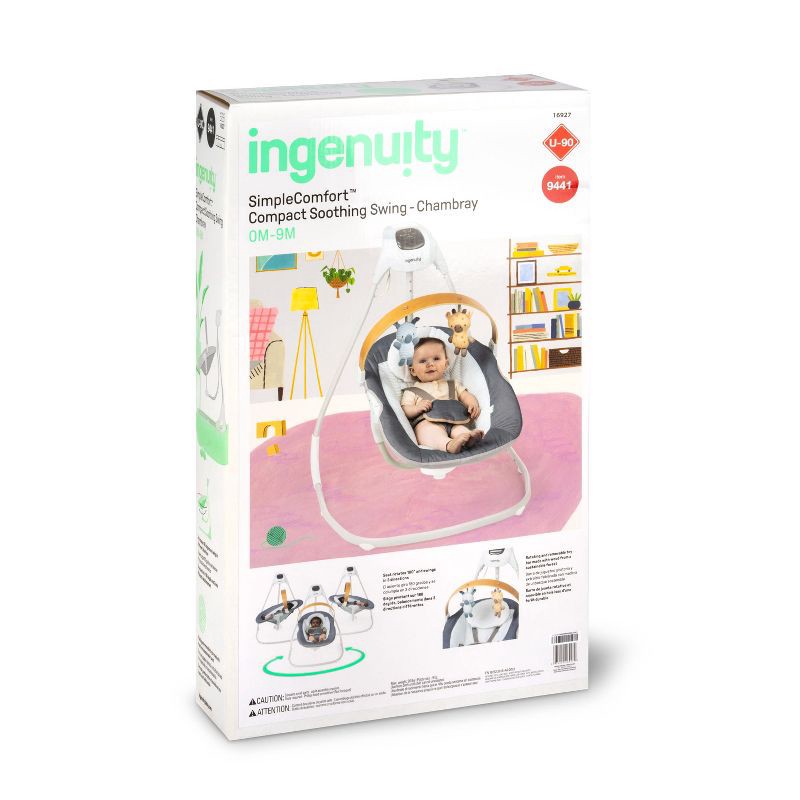 slide 13 of 15, Ingenuity Simple Comfort Compact Swing with Wood Toy Bar - Chambray, 1 ct