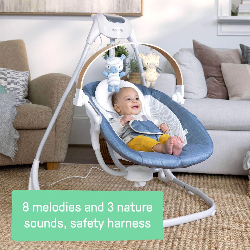 slide 4 of 15, Ingenuity Simple Comfort Compact Swing with Wood Toy Bar - Chambray, 1 ct