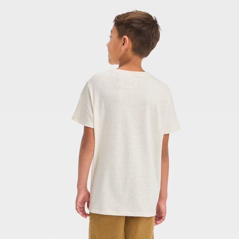 slide 2 of 3, Boys' Short Sleeve Heathered T-Shirt - Cat & Jack™ Beige S: Cotton Blend, Recycled Polyester, Casual Fit, Patch Pocket, 1 ct