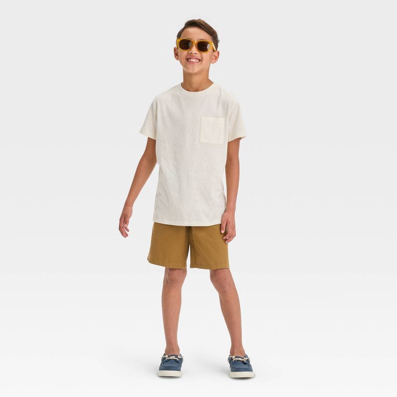 slide 3 of 3, Boys' Short Sleeve Heathered T-Shirt - Cat & Jack™ Beige M: Patch Pocket, Jersey Fabric, 1 ct