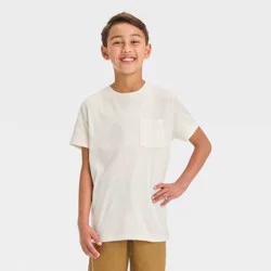 Boys' Short Sleeve Heathered T-Shirt - Cat & Jack™ Beige L: Patch Pocket, Jersey Fabric