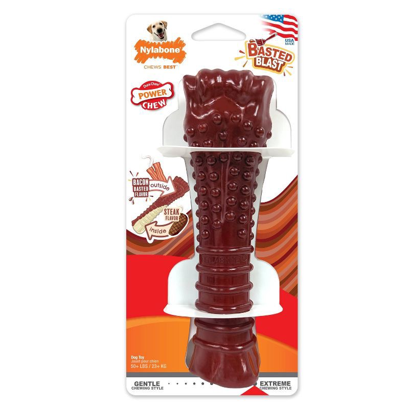 slide 1 of 6, Nylabone Power Chew Basted Dog Bone - Steak & Bacon - L, 1 ct