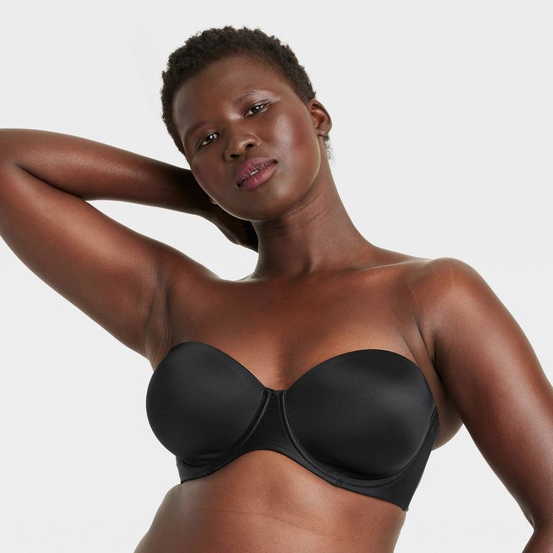 slide 4 of 5, Women's Lightly Lined Strapless Bra - Auden™ Black 38C: High Support, Adjustable Back Closure, 1 ct