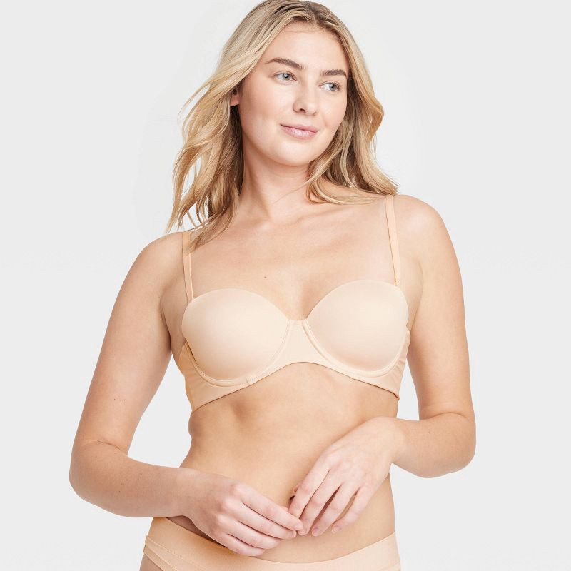 slide 3 of 5, Women's Lightly Lined Strapless Bra - Auden™ Beige 32A: High Support, Mesh Liner, Adjustable Strap, Solid Pattern, 1 ct