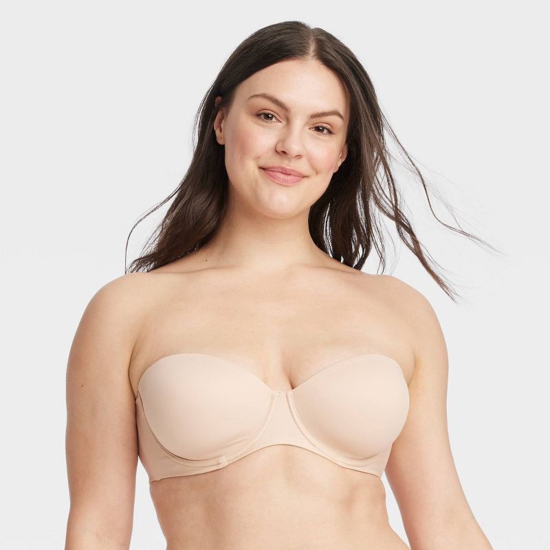 slide 4 of 5, Women's Lightly Lined Strapless Bra - Auden™ Beige 32A: High Support, Mesh Liner, Adjustable Strap, Solid Pattern, 1 ct