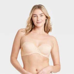 Women's Lightly Lined Strapless Bra - Auden™ Beige 34C: High Support, Mesh Liner, Adjustable Strap, Hand Wash, Nylon/Spandex