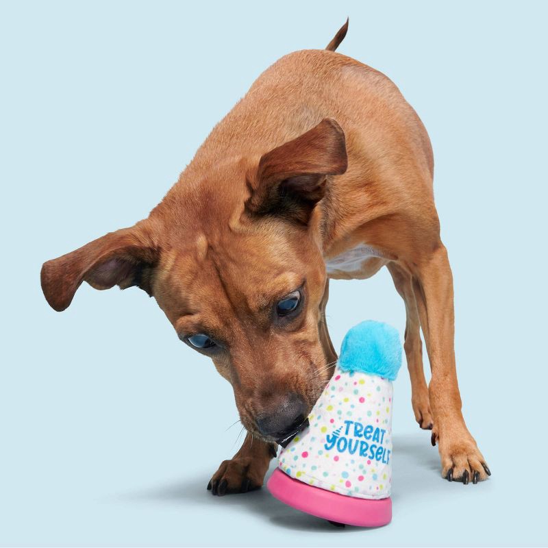 slide 8 of 8, BARK Super Chewer Treat Yourself Party Hat Dog Treat Dispenser Toy, 1 ct