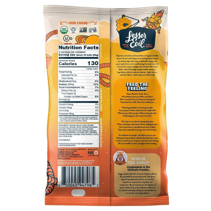 slide 2 of 3, LesserEvil Real Organic Cheddar Spaceballs - 5oz, 5 oz