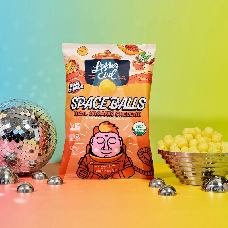 slide 3 of 3, LesserEvil Real Organic Cheddar Spaceballs - 5oz, 5 oz