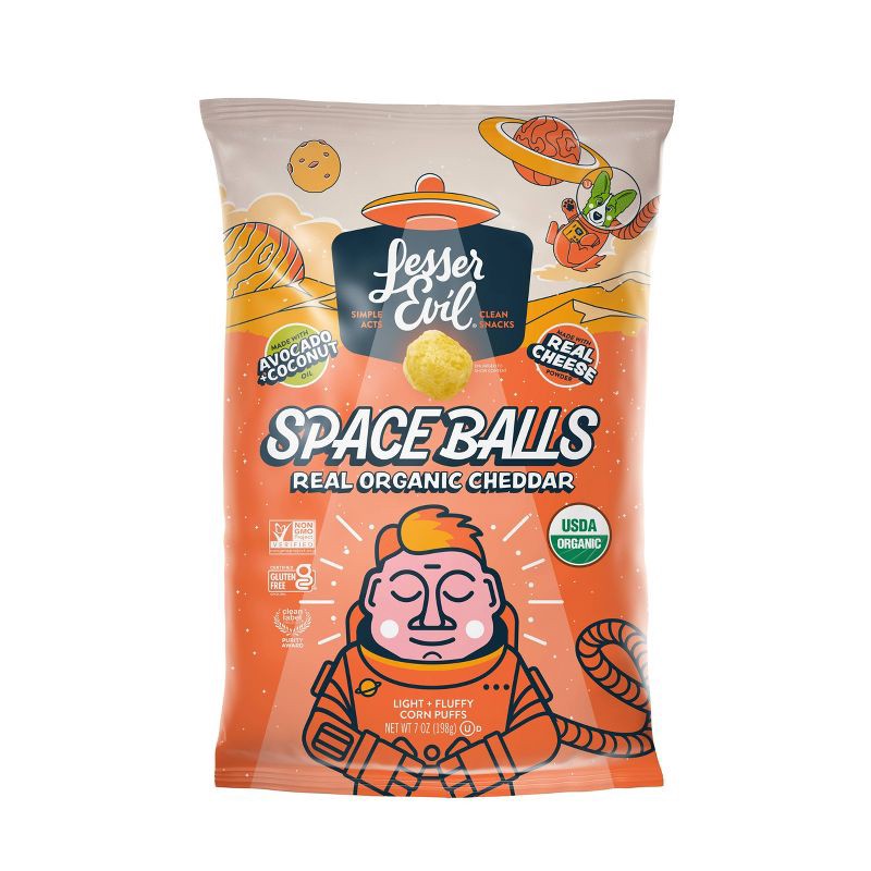 slide 1 of 6, LesserEvil Real Organic Cheddar Spaceballs - 7oz, 7 oz