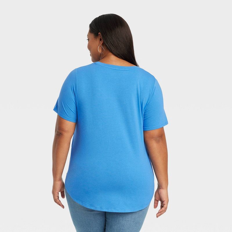 Women's Short Sleeve Relaxed Scoop Neck T-Shirt - Ava & Viv™ Bright Blue 2X  1 ct