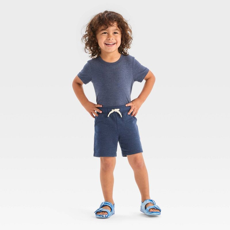 slide 3 of 3, Toddler Boys' Pull-On Above Knee Shorts - Cat & Jack™ Navy Blue 3T: Cotton Blend, Elastic Waist, Inside Pocket, Machine Washable, 1 ct