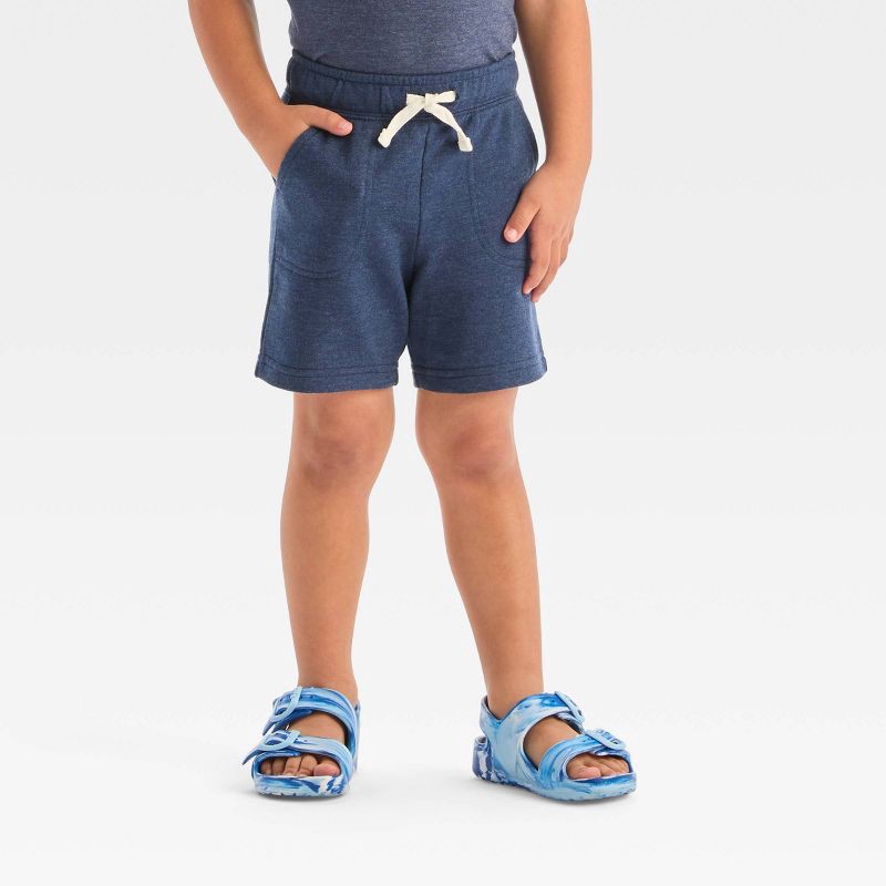 slide 1 of 3, Toddler Boys' Pull-On Above Knee Shorts - Cat & Jack™ Navy Blue 4T: Cotton Blend, Recycled Polyester, Elastic Waist, Inside Pocket, 1 ct