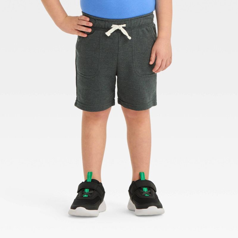 slide 1 of 3, Toddler Boys' Pull-On Above Knee Shorts - Cat & Jack™ Charcoal Gray 5T: Cotton Blend, Recycled Polyester, Elastic Waist, Inside Pocket, 1 ct
