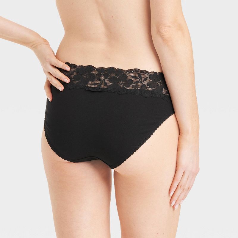 slide 2 of 5, Women's Cotton Blend Bikini Underwear with Lace - Auden™ Black XL, 1 ct