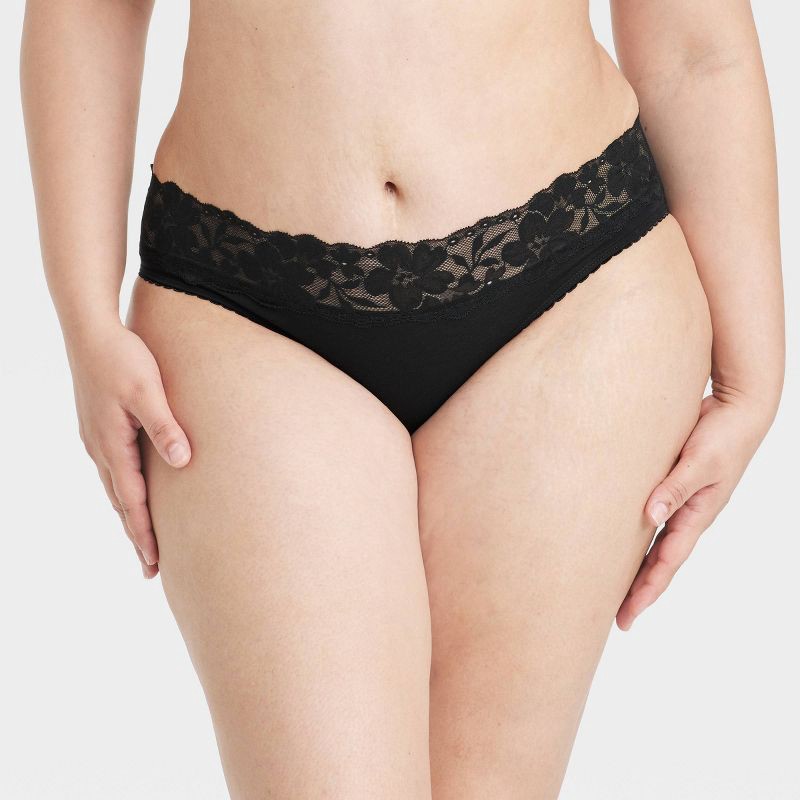 slide 4 of 5, Women's Cotton Blend Bikini Underwear with Lace - Auden™ Black XL, 1 ct