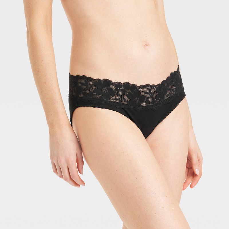 slide 1 of 5, Women's Cotton Blend Bikini Underwear with Lace - Auden™ Black XL, 1 ct