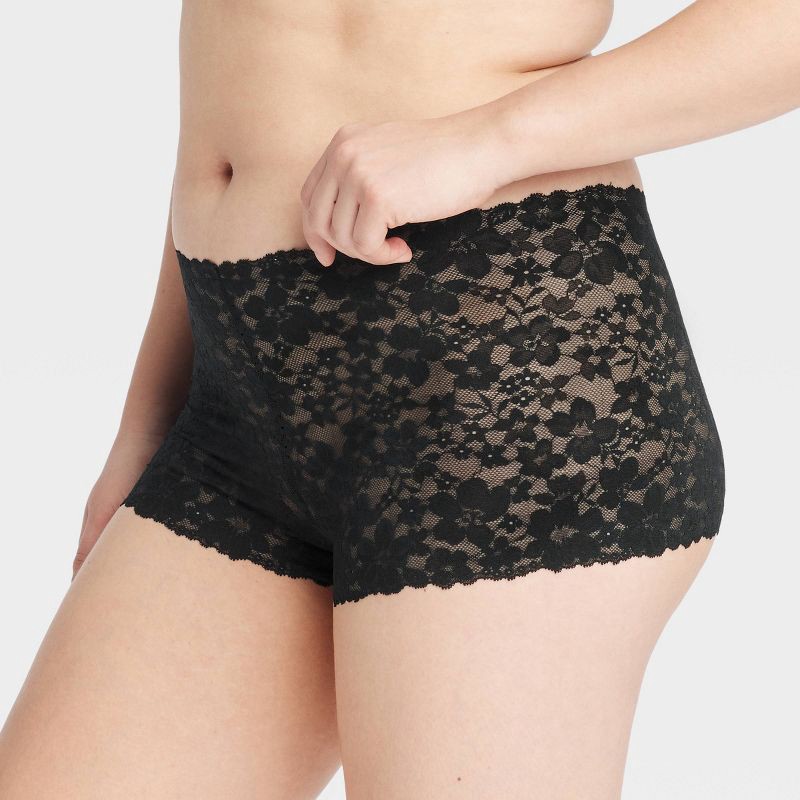 slide 4 of 7, Women's Allover Lace Boy Shorts - Auden™ Black L, 1 ct