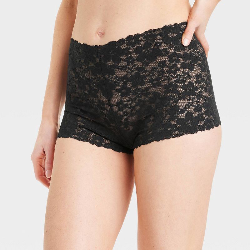 slide 1 of 7, Women's Allover Lace Boy Shorts - Auden™ Black L, 1 ct